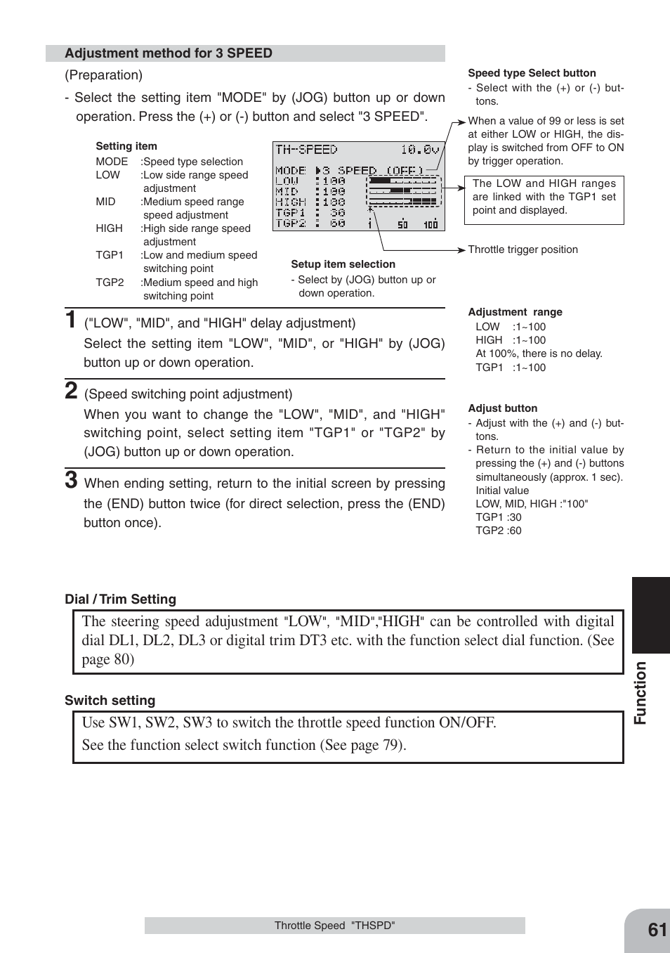The steering speed adujustment, High | Futaba 3PKS User Manual | Page 61 / 116