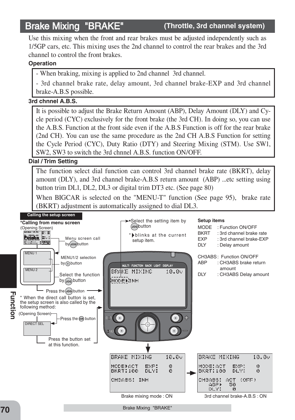 Brake mixing "brake, Fu nction | Futaba 3PKS User Manual | Page 70 / 116