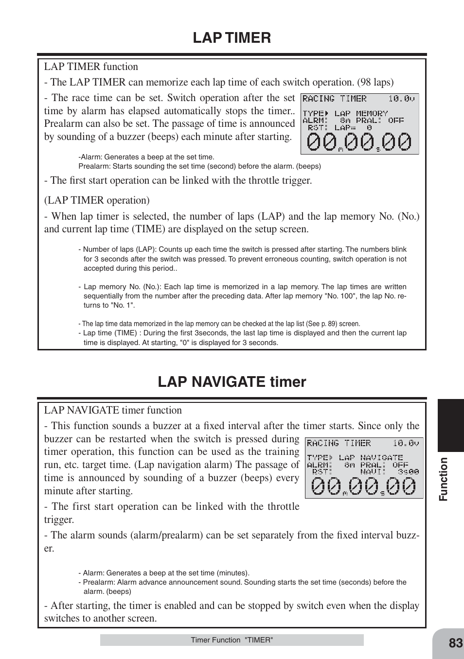 Lap timer, Lap navigate timer | Futaba 3PKS User Manual | Page 83 / 116