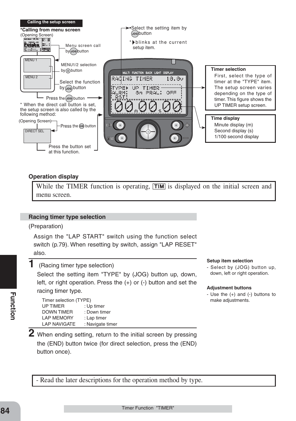 Fu nction, While the timer function is operating, Is displayed on the initial screen and menu screen | Futaba 3PKS User Manual | Page 84 / 116