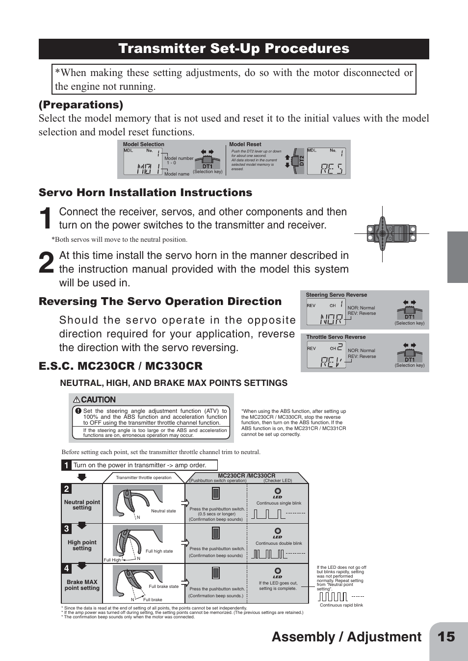 Servo horn installation instructions | Futaba 3PL 2.4GHz FHSS User Manual | Page 15 / 28