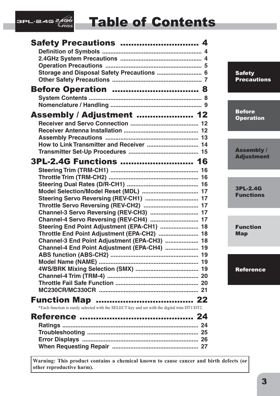 Futaba 3PL 2.4GHz FHSS User Manual | Page 3 / 28