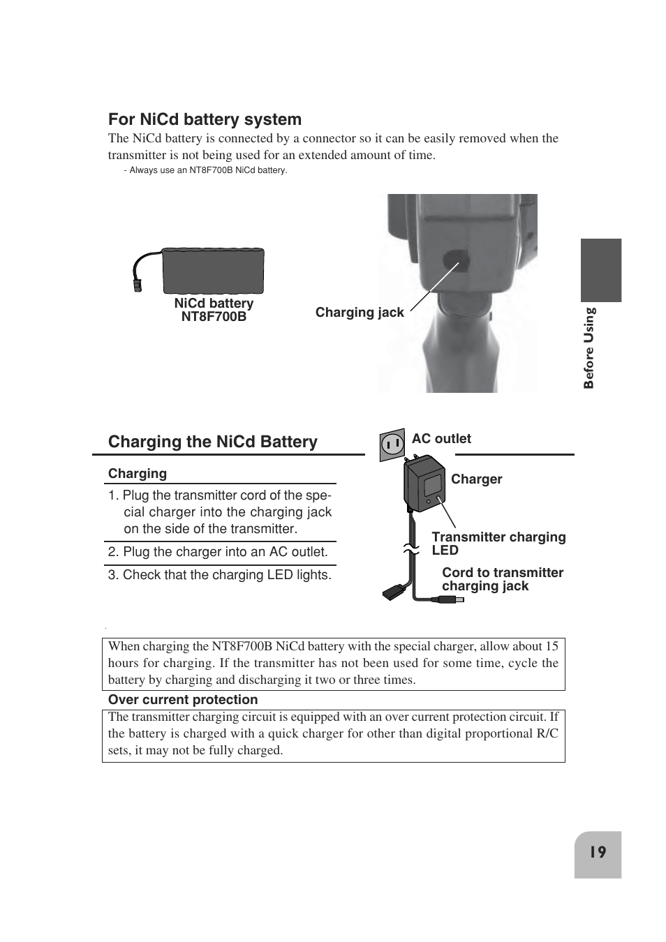 For nicd battery system, Charging the nicd battery | Futaba 3PM 2.4GHz User Manual | Page 18 / 60