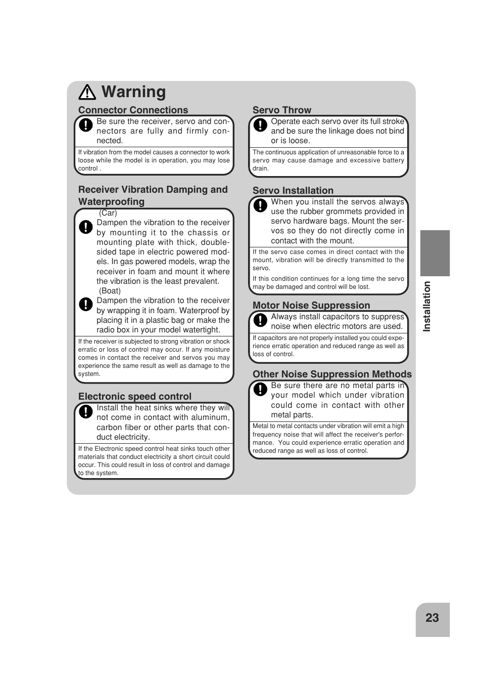 Warning | Futaba 3PM 2.4GHz User Manual | Page 22 / 60