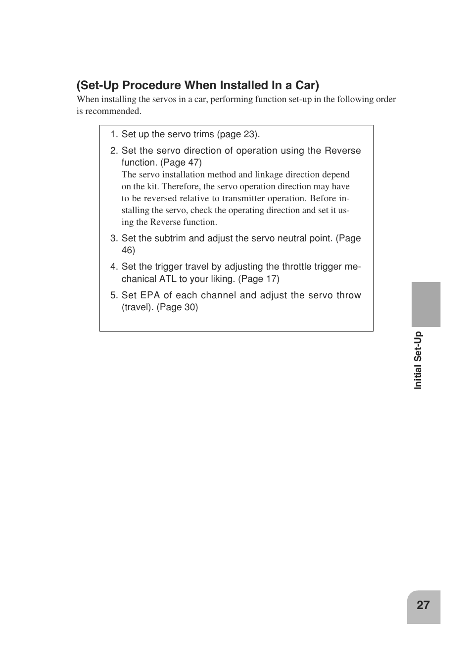 Set-up procedure when installed in a car) | Futaba 3PM 2.4GHz User Manual | Page 26 / 60