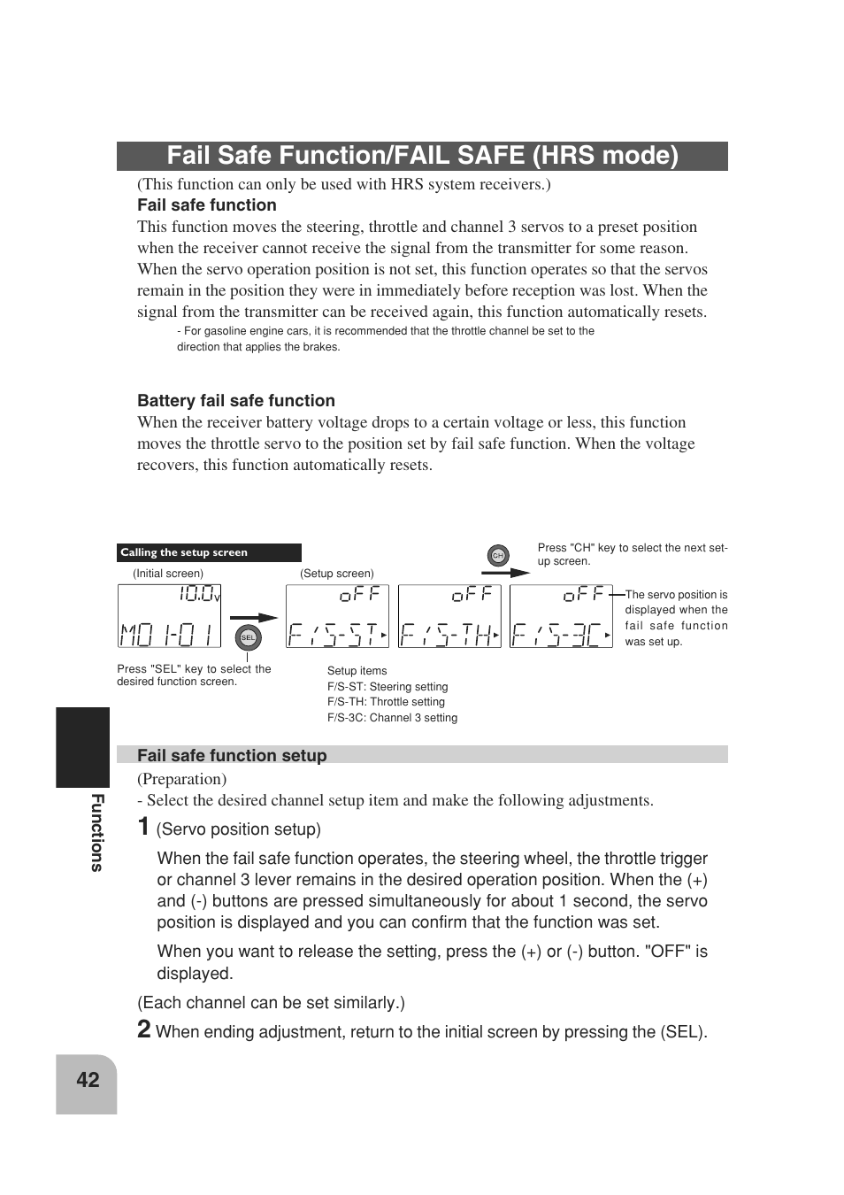 Fail safe function/fail safe (hrs mode) | Futaba 3PM 2.4GHz User Manual | Page 41 / 60