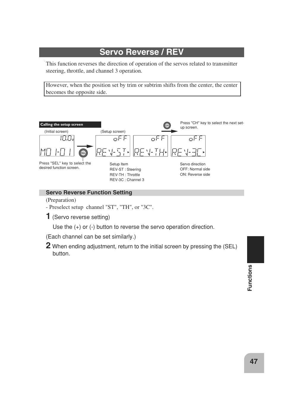 Servo reverse / rev | Futaba 3PM 2.4GHz User Manual | Page 46 / 60