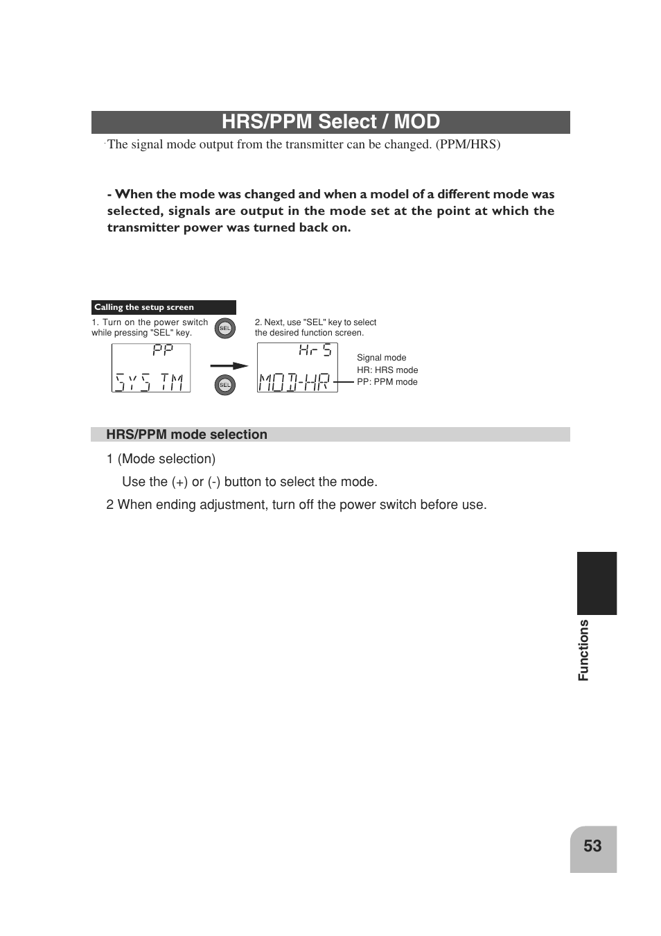 Hrs/ppm select / mod | Futaba 3PM 2.4GHz User Manual | Page 52 / 60