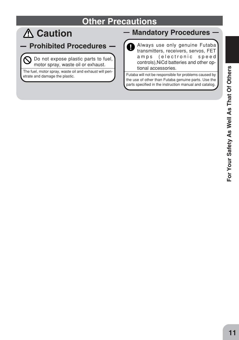 Caution, Other precautions | Futaba 3PM FM, FS, FS Pro User Manual | Page 10 / 60