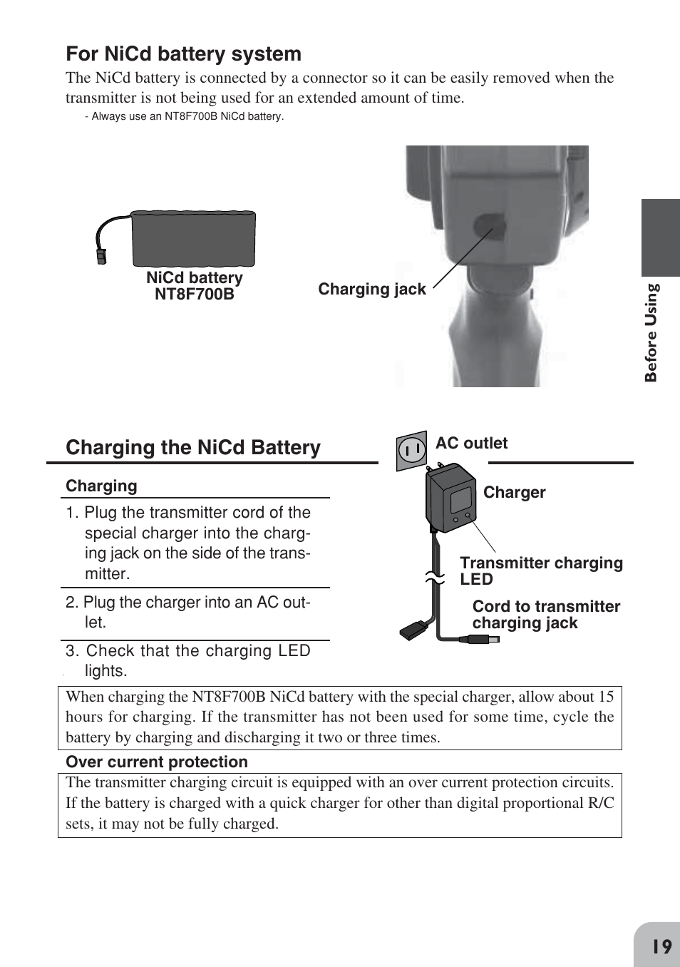 For nicd battery system, Charging the nicd battery | Futaba 3PM FM, FS, FS Pro User Manual | Page 18 / 60