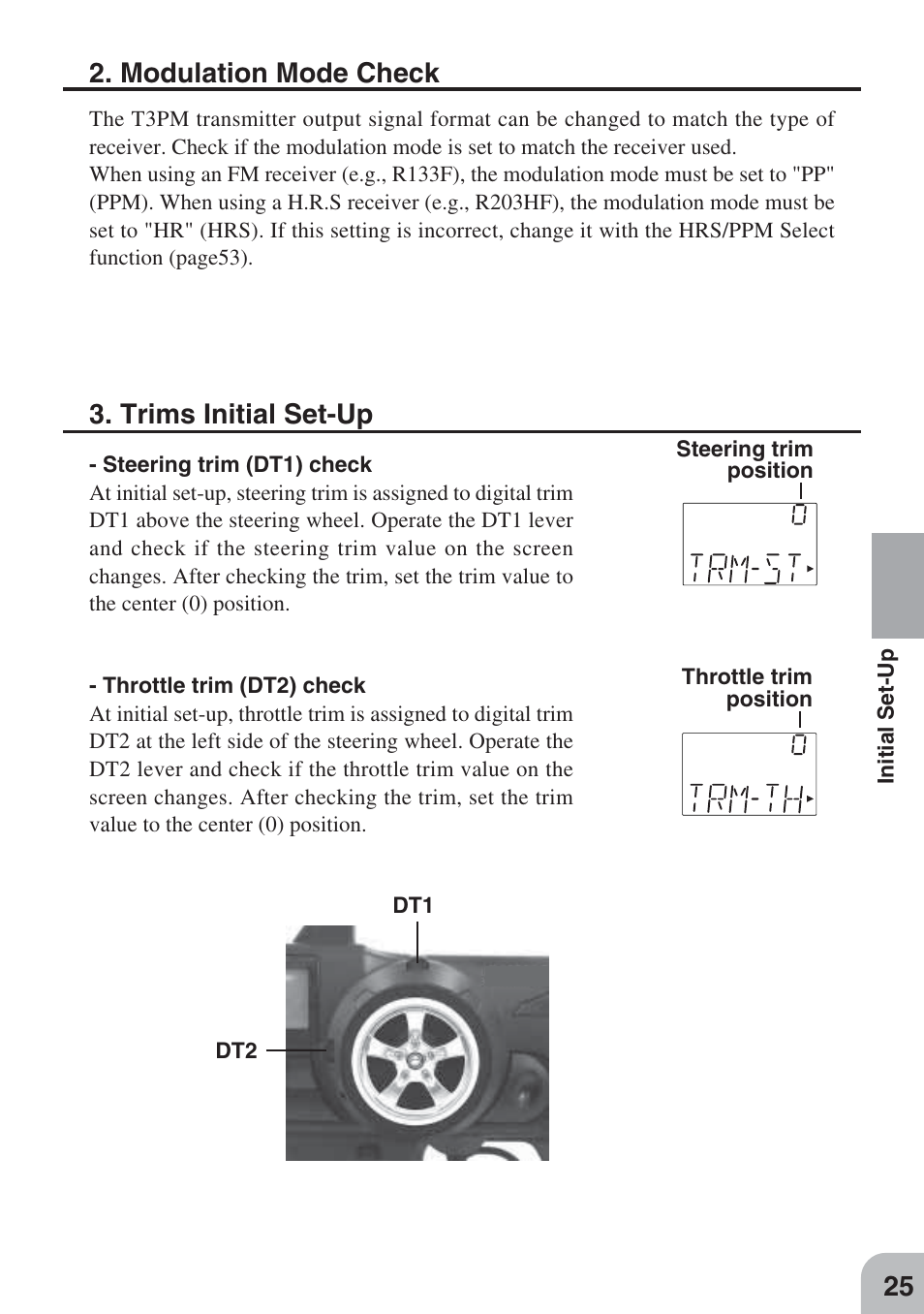 Trims initial set-up, Modulation mode check | Futaba 3PM FM, FS, FS Pro User Manual | Page 24 / 60