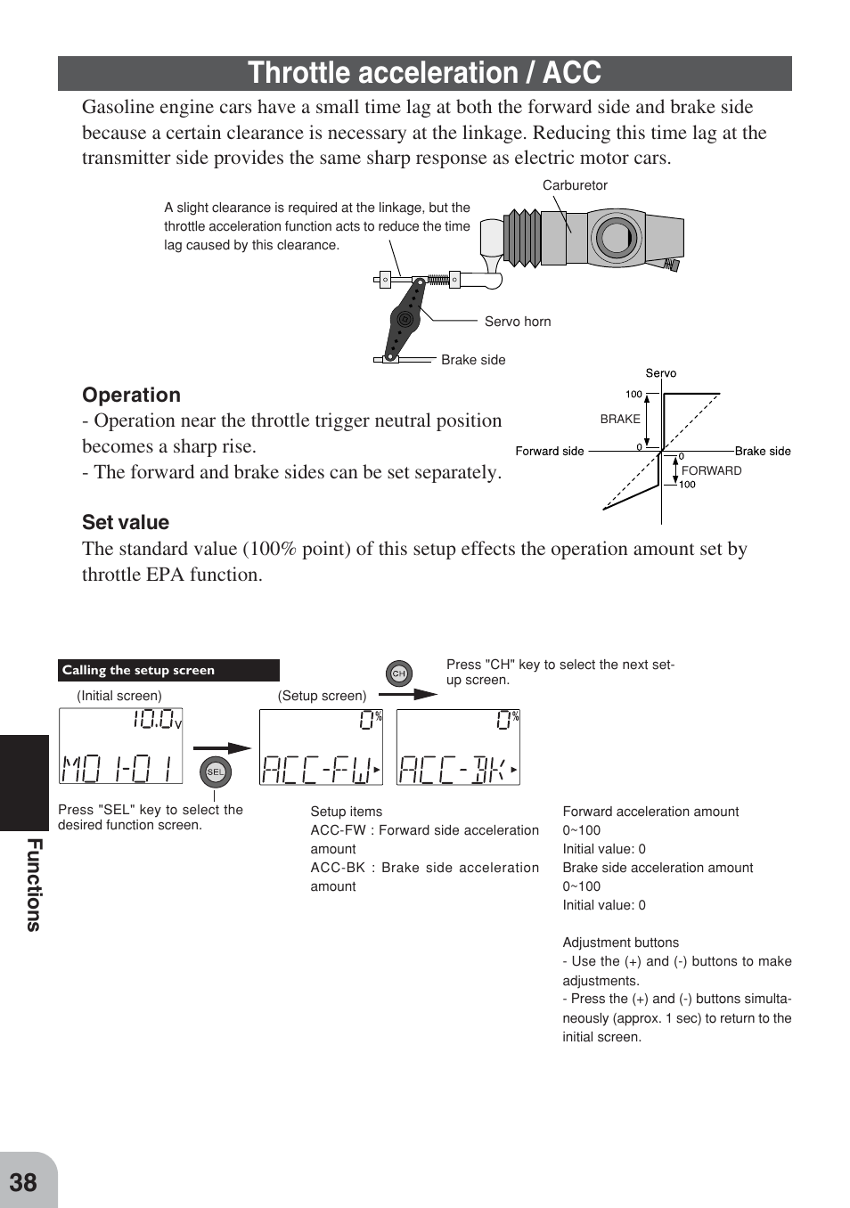 Throttle acceleration / acc, Functions | Futaba 3PM FM, FS, FS Pro User Manual | Page 37 / 60