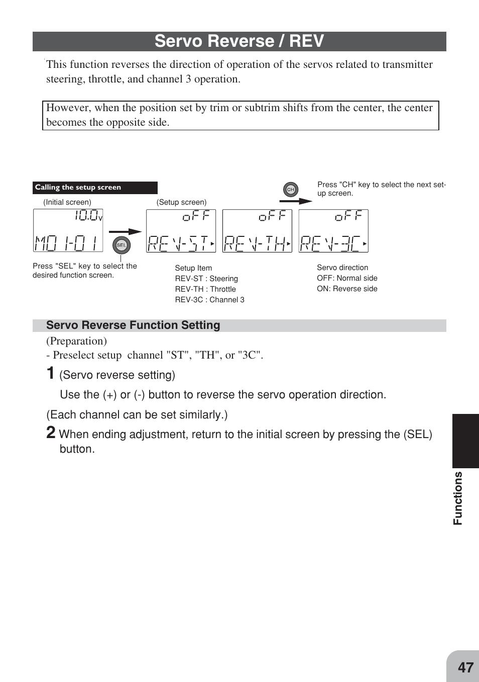 Servo reverse / rev | Futaba 3PM FM, FS, FS Pro User Manual | Page 46 / 60