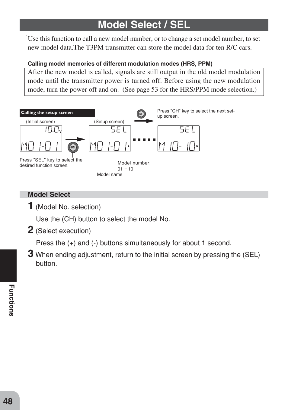 Model select / sel | Futaba 3PM FM, FS, FS Pro User Manual | Page 47 / 60