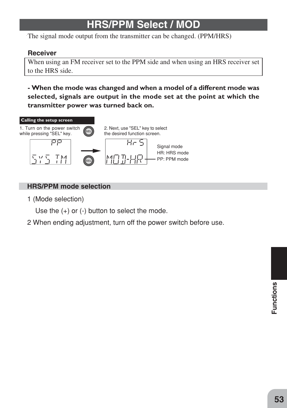 Hrs/ppm select / mod | Futaba 3PM FM, FS, FS Pro User Manual | Page 52 / 60