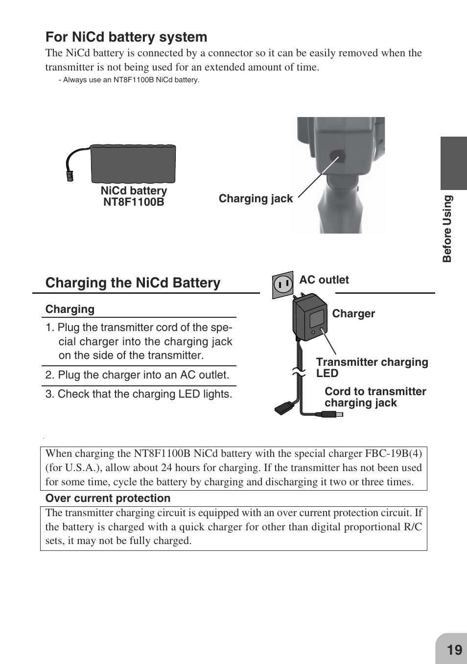 For nicd battery system, Charging the nicd battery | Futaba 3PM-X 2.4GHz User Manual | Page 19 / 66