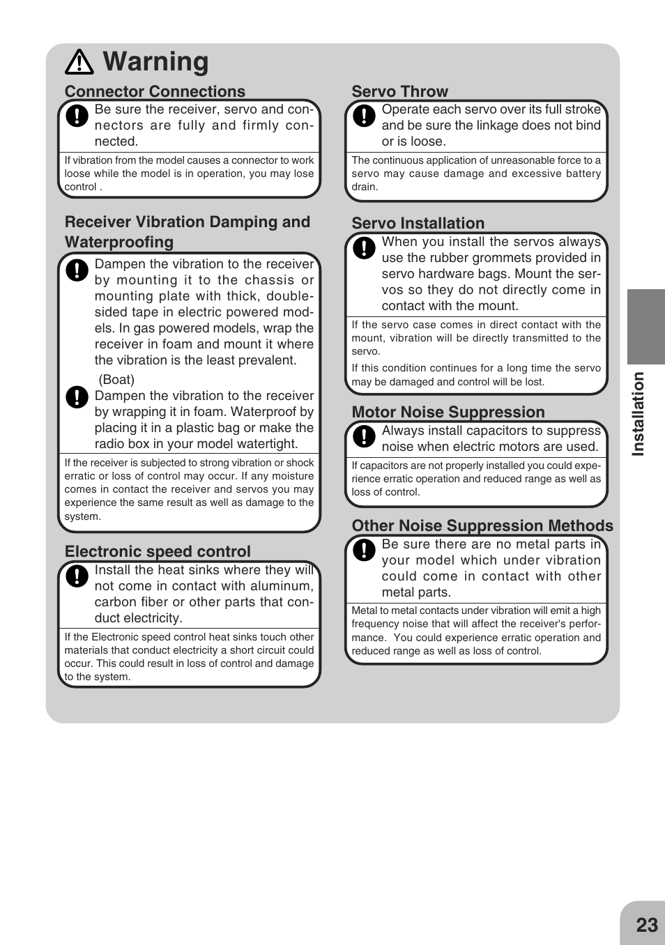 Warning | Futaba 3PM-X 2.4GHz User Manual | Page 23 / 66