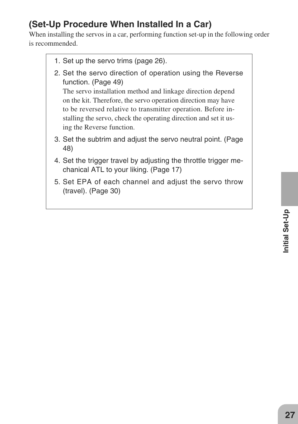 Set-up procedure when installed in a car) | Futaba 3PM-X 2.4GHz User Manual | Page 27 / 66