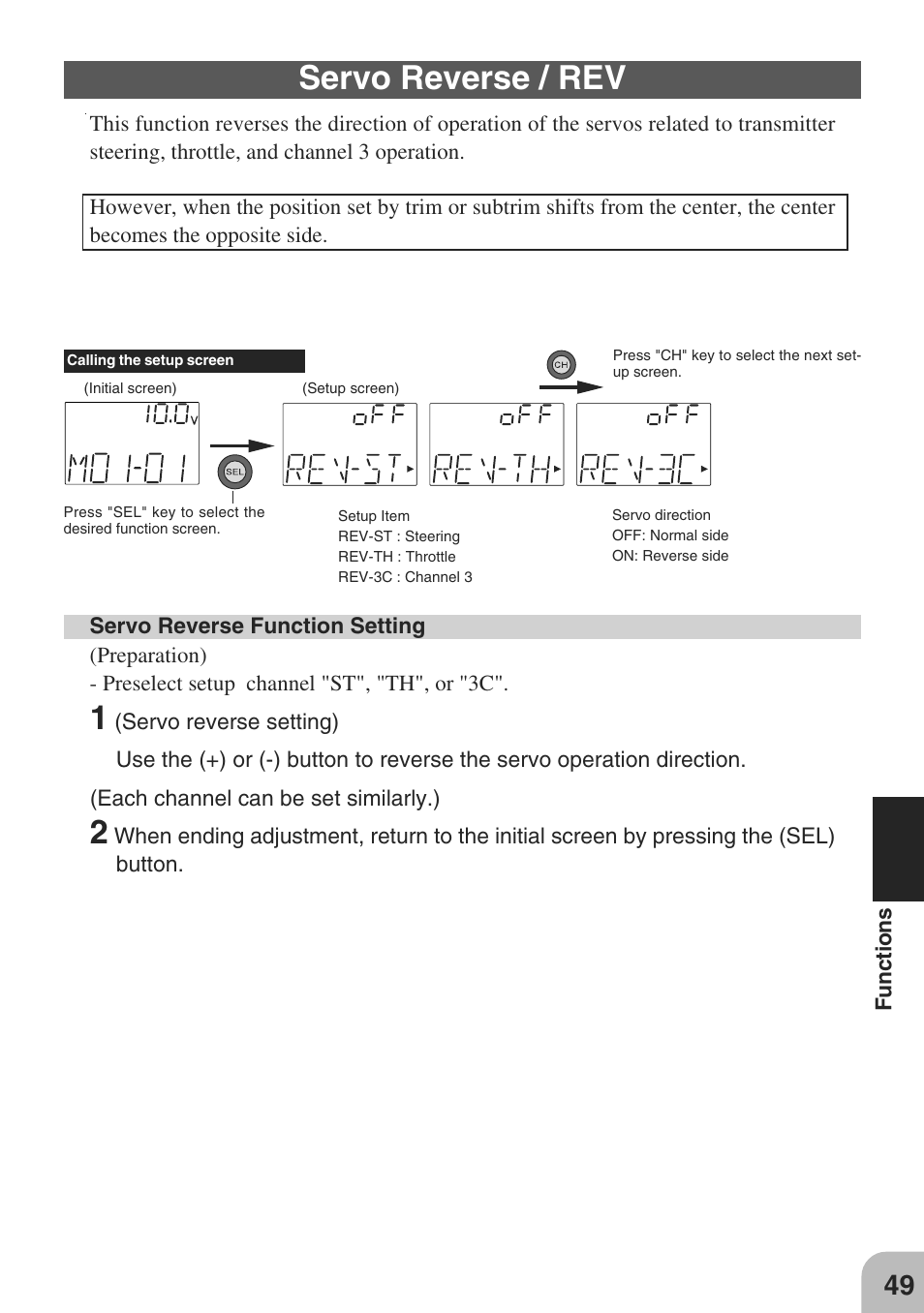 Servo reverse / rev | Futaba 3PM-X 2.4GHz User Manual | Page 49 / 66