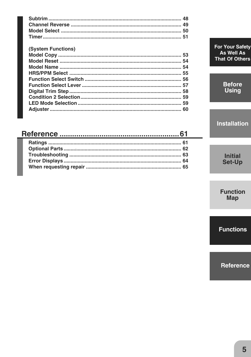 Reference | Futaba 3PM-X 2.4GHz User Manual | Page 5 / 66