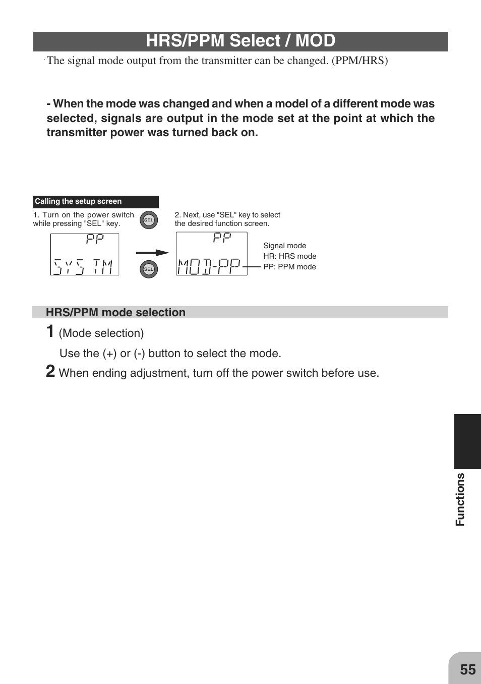 Hrs/ppm select / mod | Futaba 3PM-X 2.4GHz User Manual | Page 55 / 66