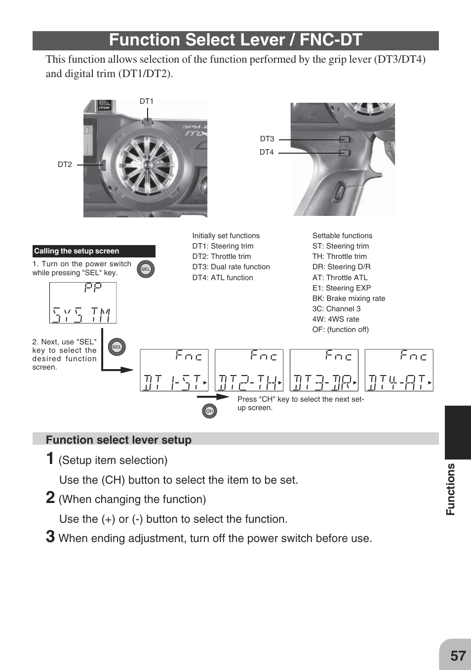 Function select lever / fnc-dt | Futaba 3PM-X 2.4GHz User Manual | Page 57 / 66