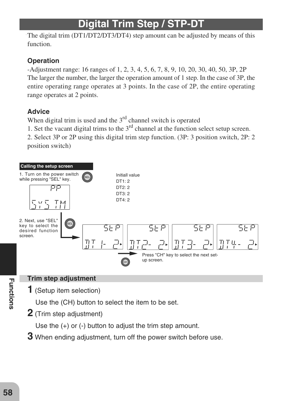 Digital trim step / stp-dt | Futaba 3PM-X 2.4GHz User Manual | Page 58 / 66