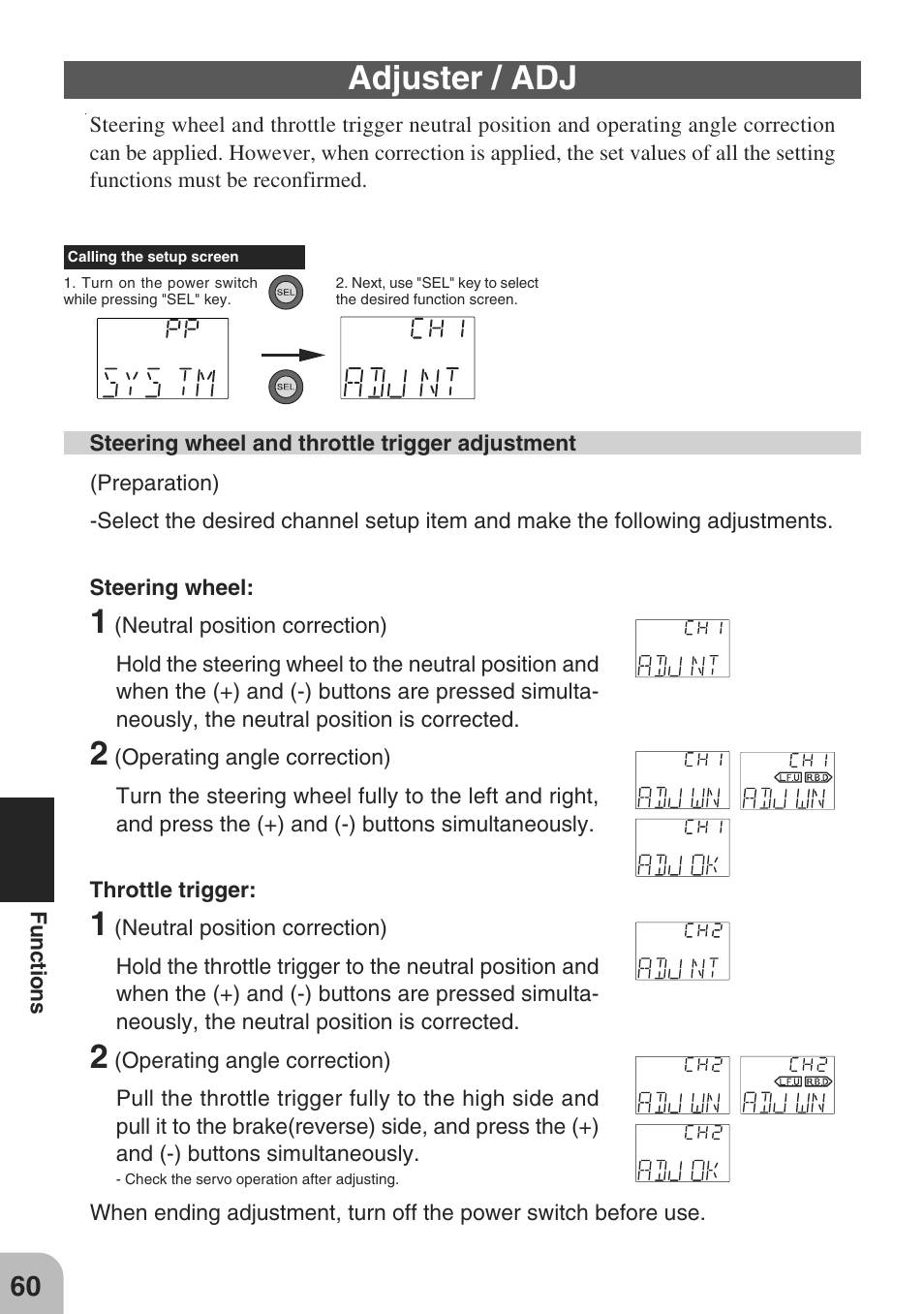 Adjuster / adj | Futaba 3PM-X 2.4GHz User Manual | Page 60 / 66
