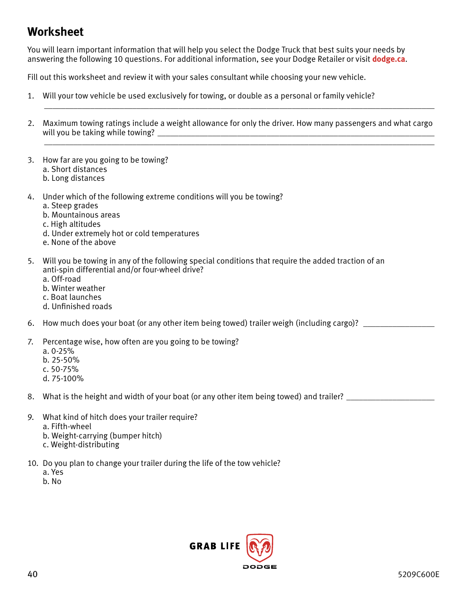 Worksheet | Chrysler RAM 4500 User Manual | Page 40 / 44