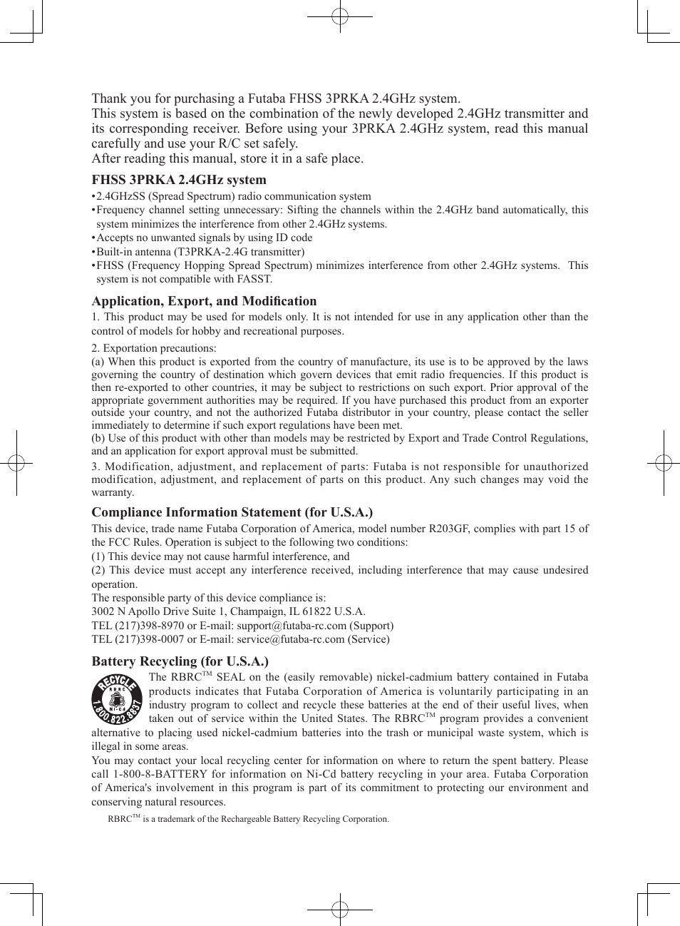 Futaba 3PRKA 2.4GHz User Manual | 22 pages