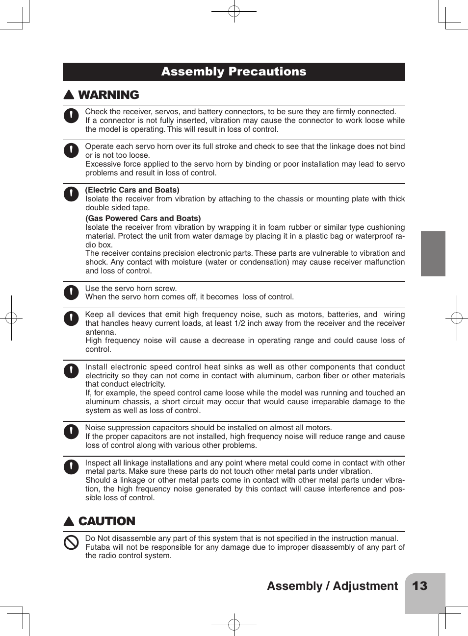 Caution | Futaba 3PRKA 2.4GHz User Manual | Page 12 / 22