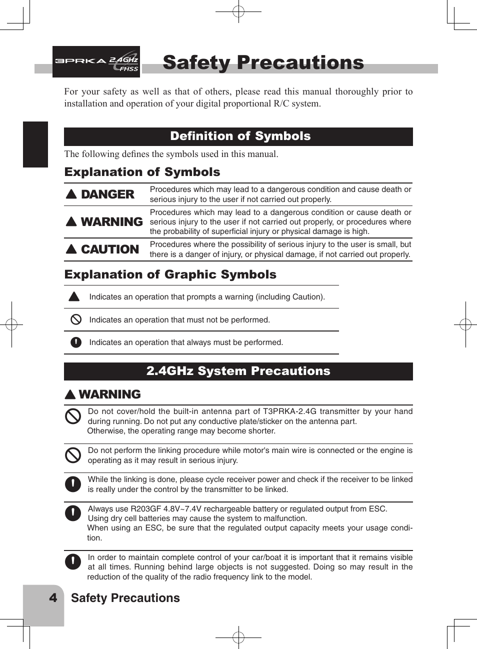 Safety precautions | Futaba 3PRKA 2.4GHz User Manual | Page 3 / 22