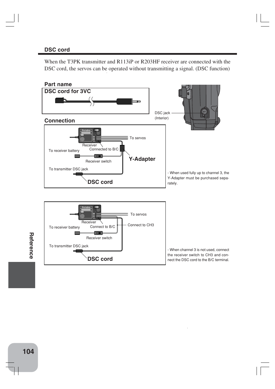 Reference, Y-adapter, Dsc cord | Futaba 3VCS User Manual | Page 103 / 112