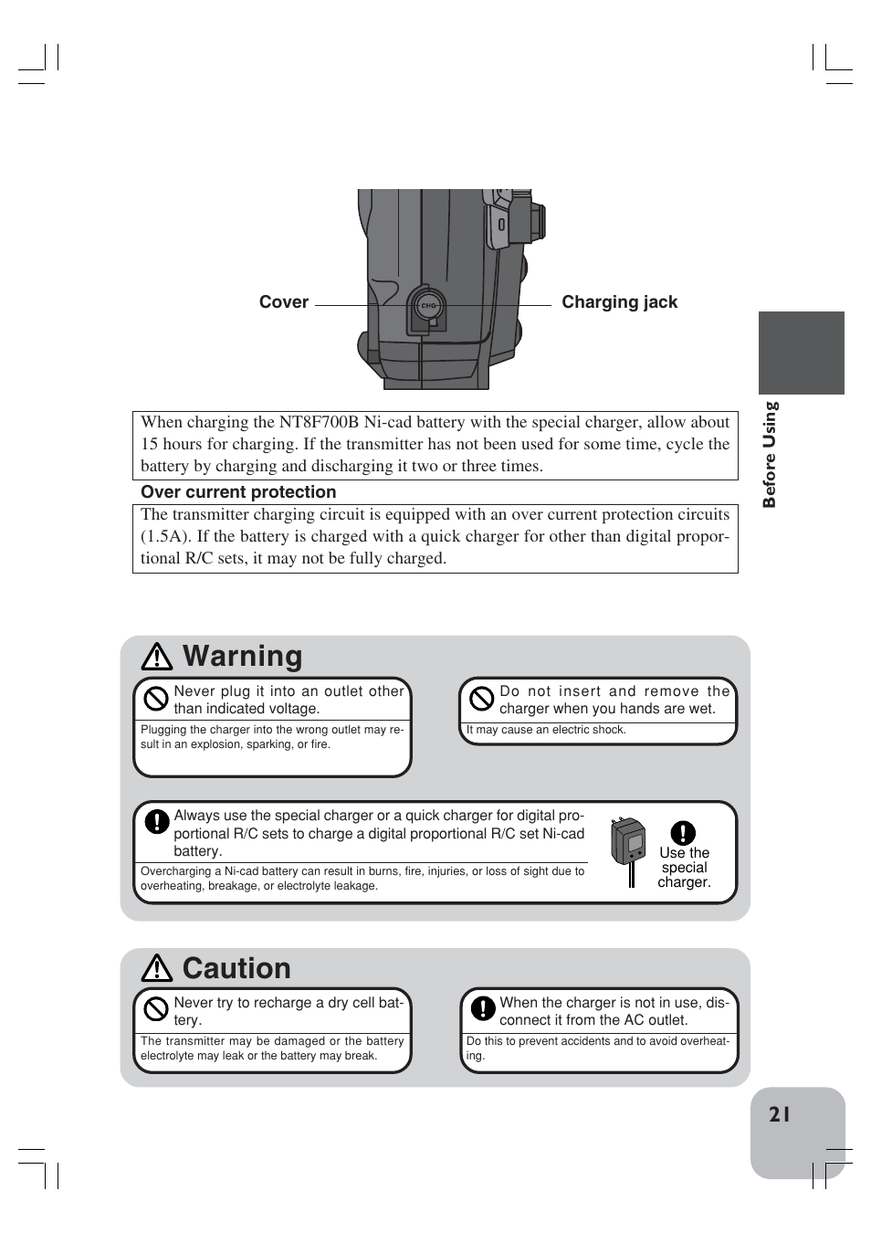 Caution, Warning | Futaba 3VCS User Manual | Page 20 / 112
