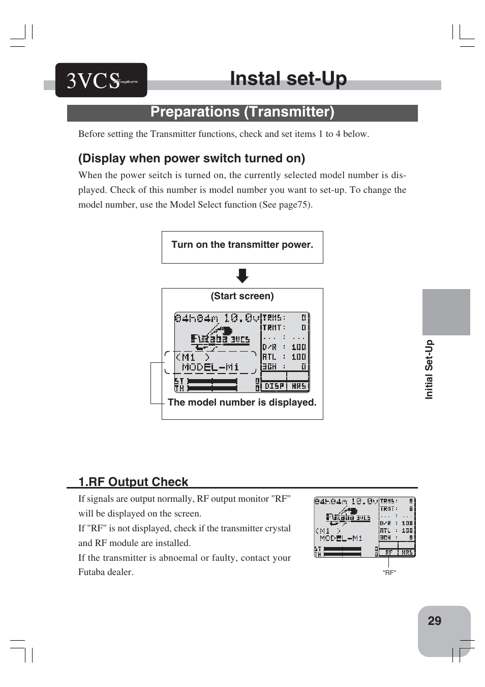 Instal set-up, Preparations (transmitter) | Futaba 3VCS User Manual | Page 28 / 112