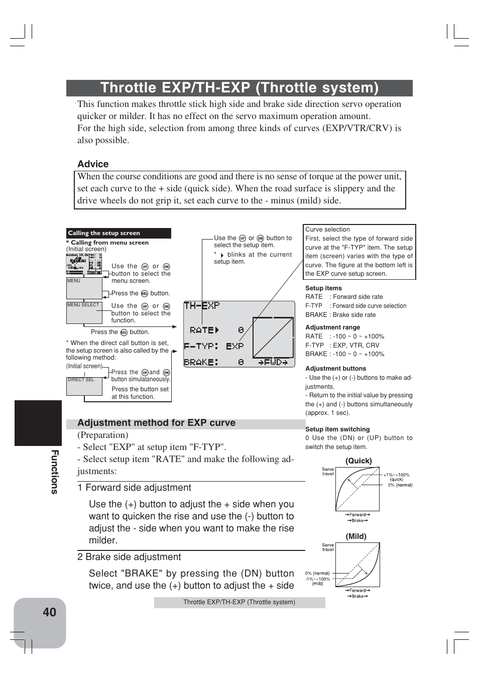 Throttle exp/th-exp (throttle system), Functions | Futaba 3VCS User Manual | Page 39 / 112