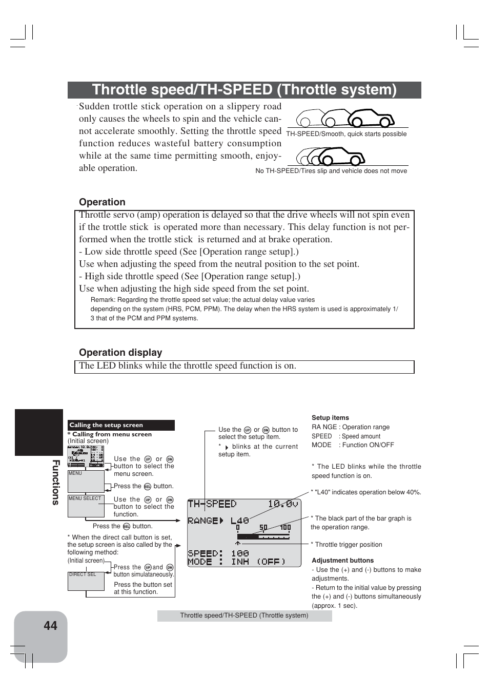 Throttle speed/th-speed (throttle system), Functions | Futaba 3VCS User Manual | Page 43 / 112