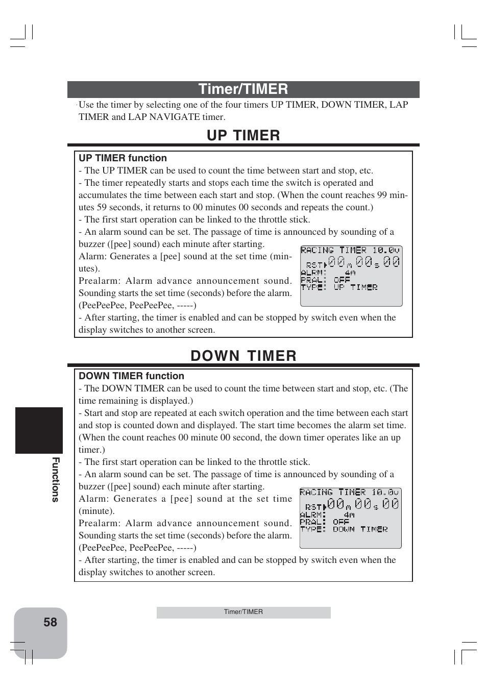 Timer/timer up timer down timer | Futaba 3VCS User Manual | Page 57 / 112