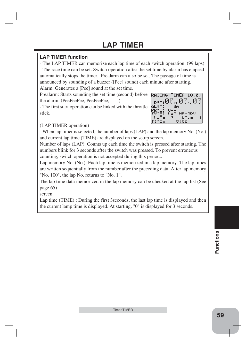 Lap timer | Futaba 3VCS User Manual | Page 58 / 112