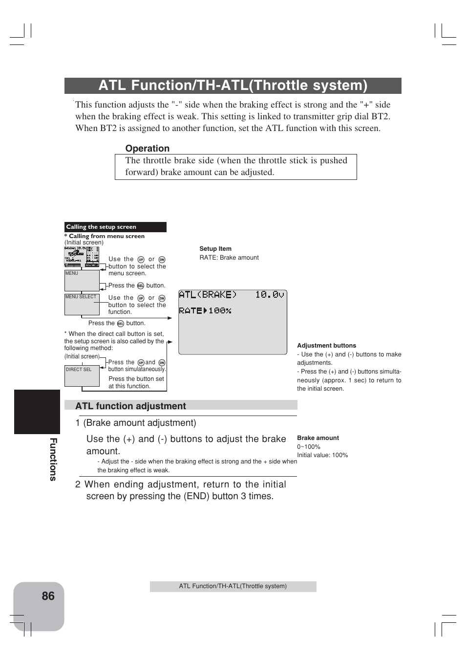 Atl function/th-atl(throttle system), Functions | Futaba 3VCS User Manual | Page 85 / 112