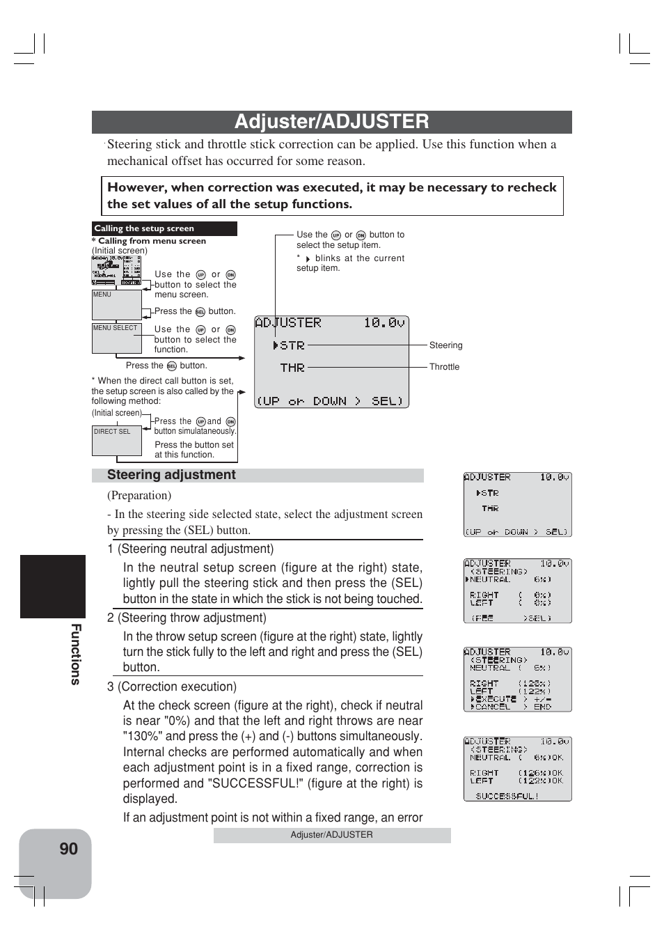 Adjuster/adjuster, Functions, Steering adjustment | Futaba 3VCS User Manual | Page 89 / 112