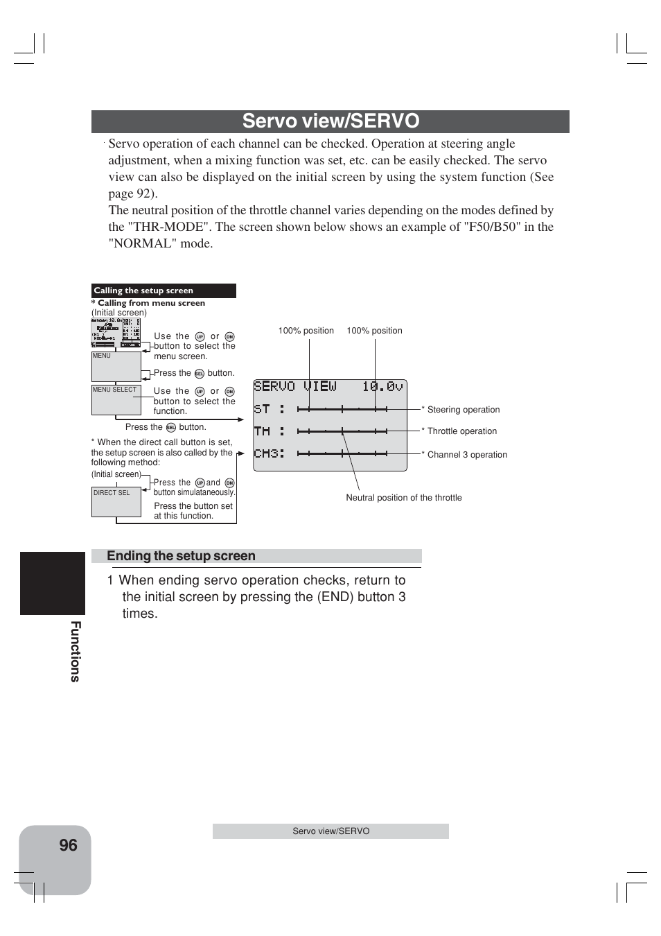 Servo view/servo, Functions | Futaba 3VCS User Manual | Page 95 / 112