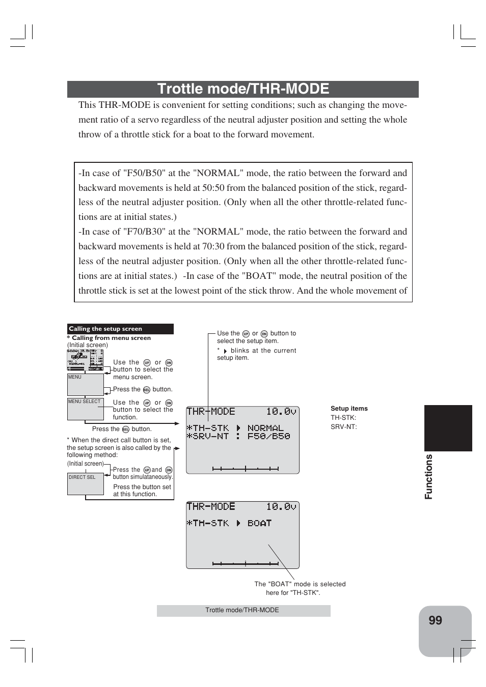 Trottle mode/thr-mode, Functions | Futaba 3VCS User Manual | Page 98 / 112