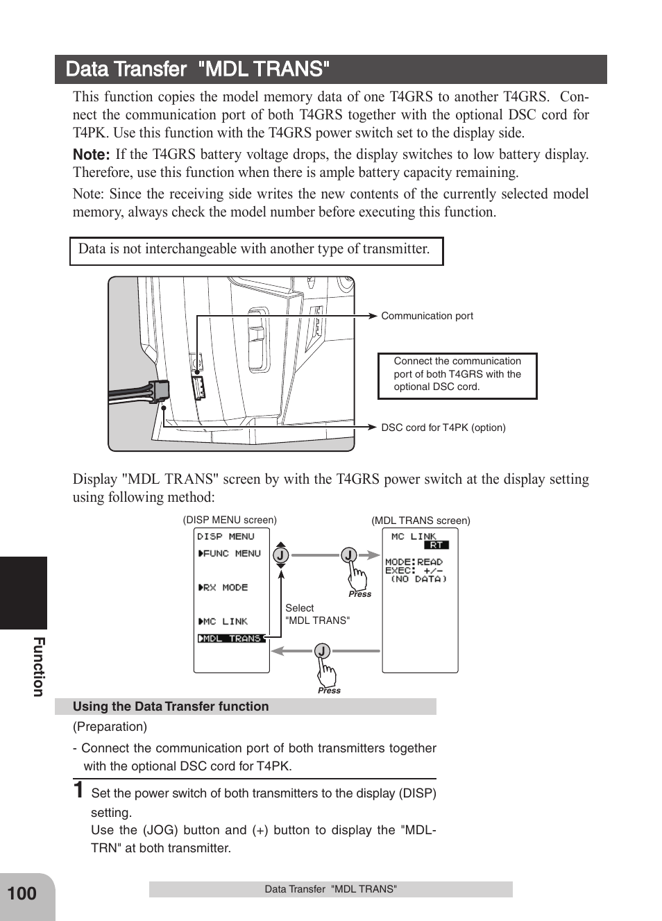 Data transfer "mdl trans | Futaba 4GRS User Manual | Page 100 / 128