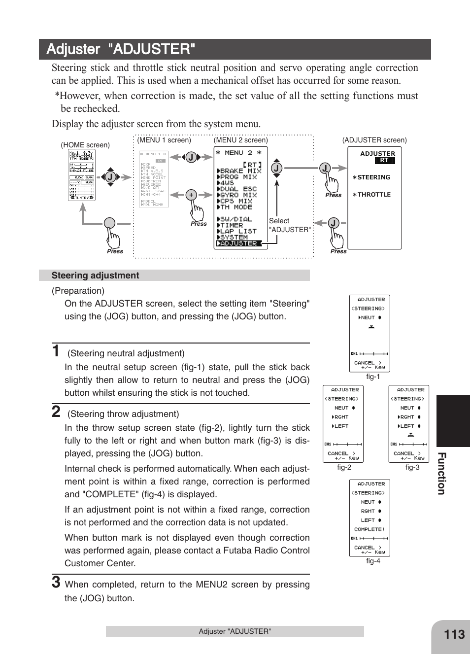 Adjuster "adjuster, Fu nc tio n | Futaba 4GRS User Manual | Page 113 / 128