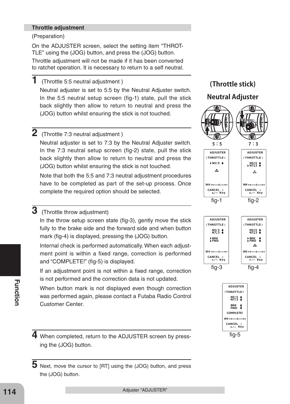 Neutral adjuster (throttle stick), Fu nc tio n | Futaba 4GRS User Manual | Page 114 / 128