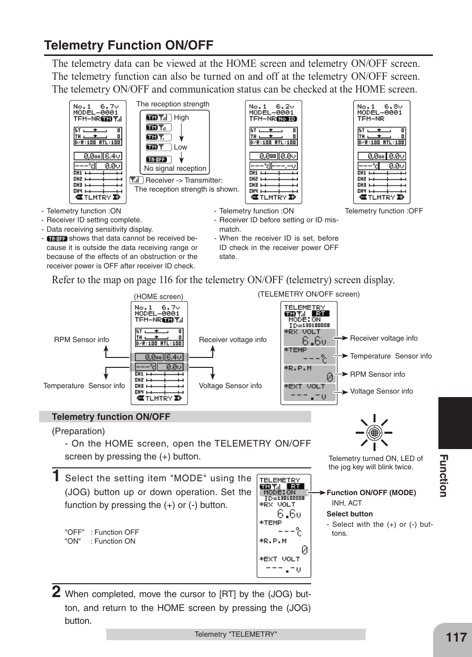 Telemetry function on/off, Fu nc tio n | Futaba 4GRS User Manual | Page 117 / 128