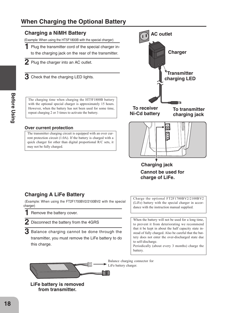 When charging the optional battery | Futaba 4GRS User Manual | Page 18 / 128