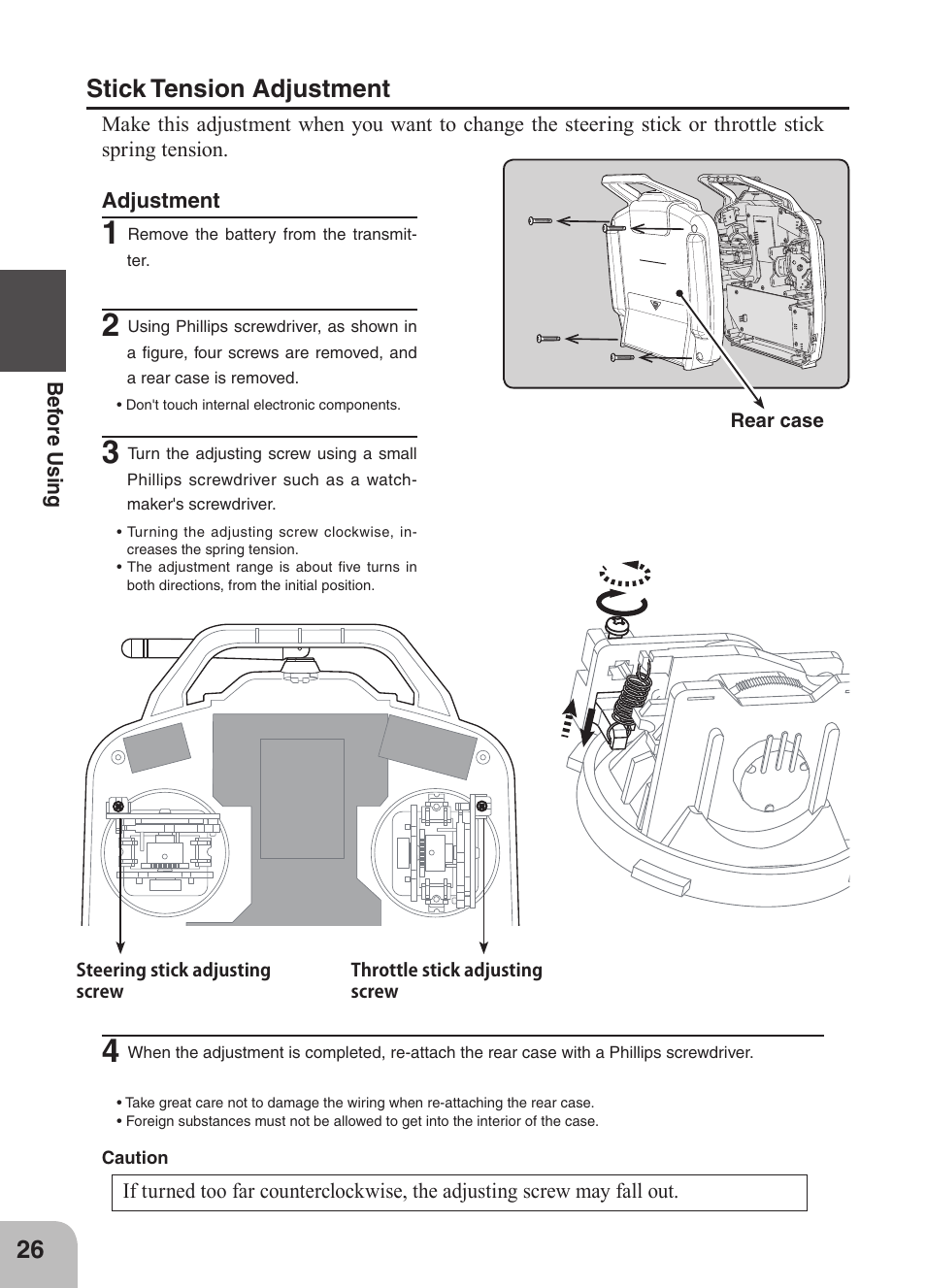 Stick tension adjustment | Futaba 4GRS User Manual | Page 26 / 128