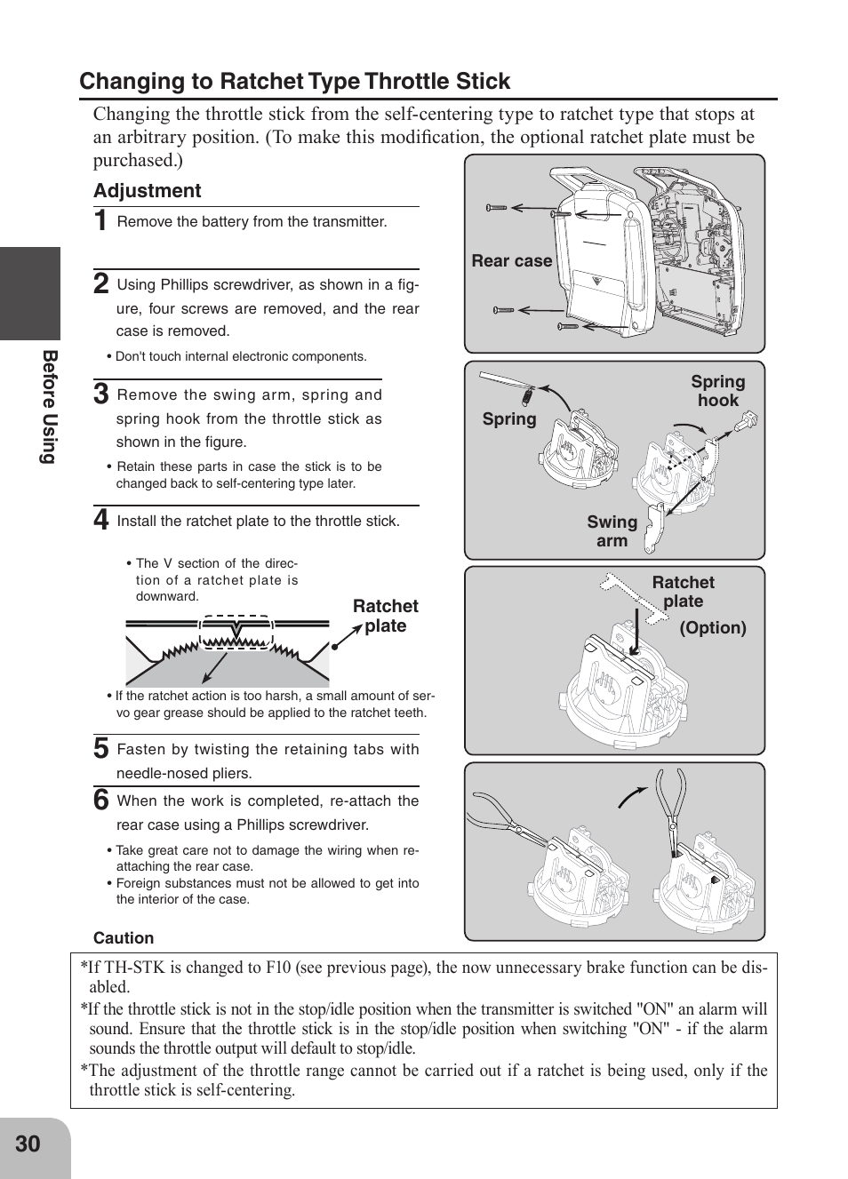 Changing to ratchet type throttle stick | Futaba 4GRS User Manual | Page 30 / 128